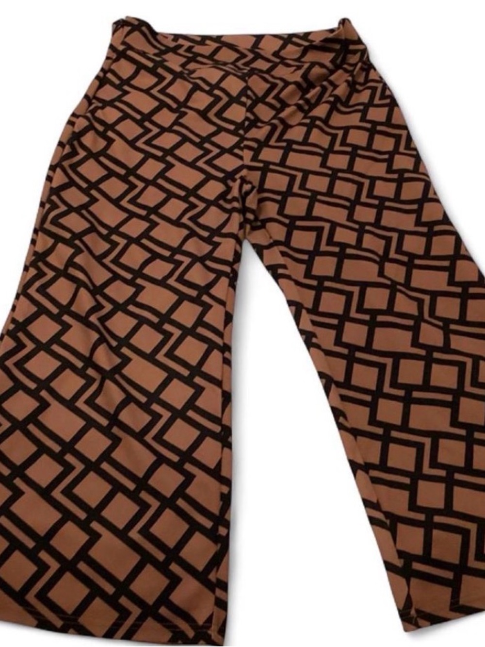 SHEIN Brown Wide-Leg Pants with Black Geometric Print